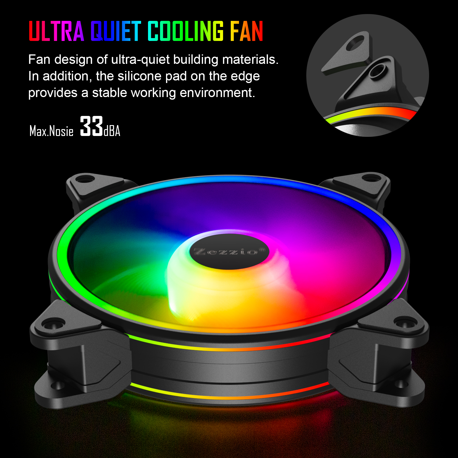 ZEZZIO Computer Case Cooling Fan AURA SYNC 5V addressable ARGB PWM silence PC CPU cooler fan